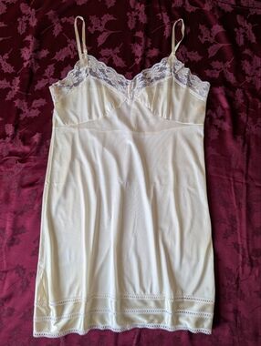 Vintage Lemon Nylon Slip Lace Trim Adjustable Straps